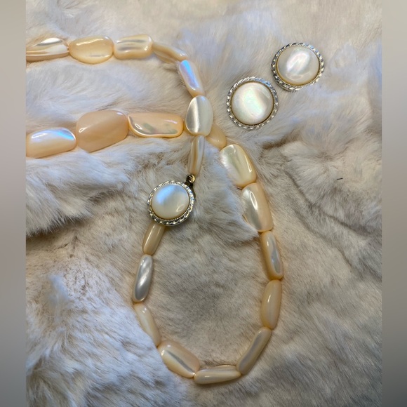 Vintage BALAMUTI Mother of Pearl MOP Necklace/matching earrings. 21”Signed Japan - Picture 13 of 17